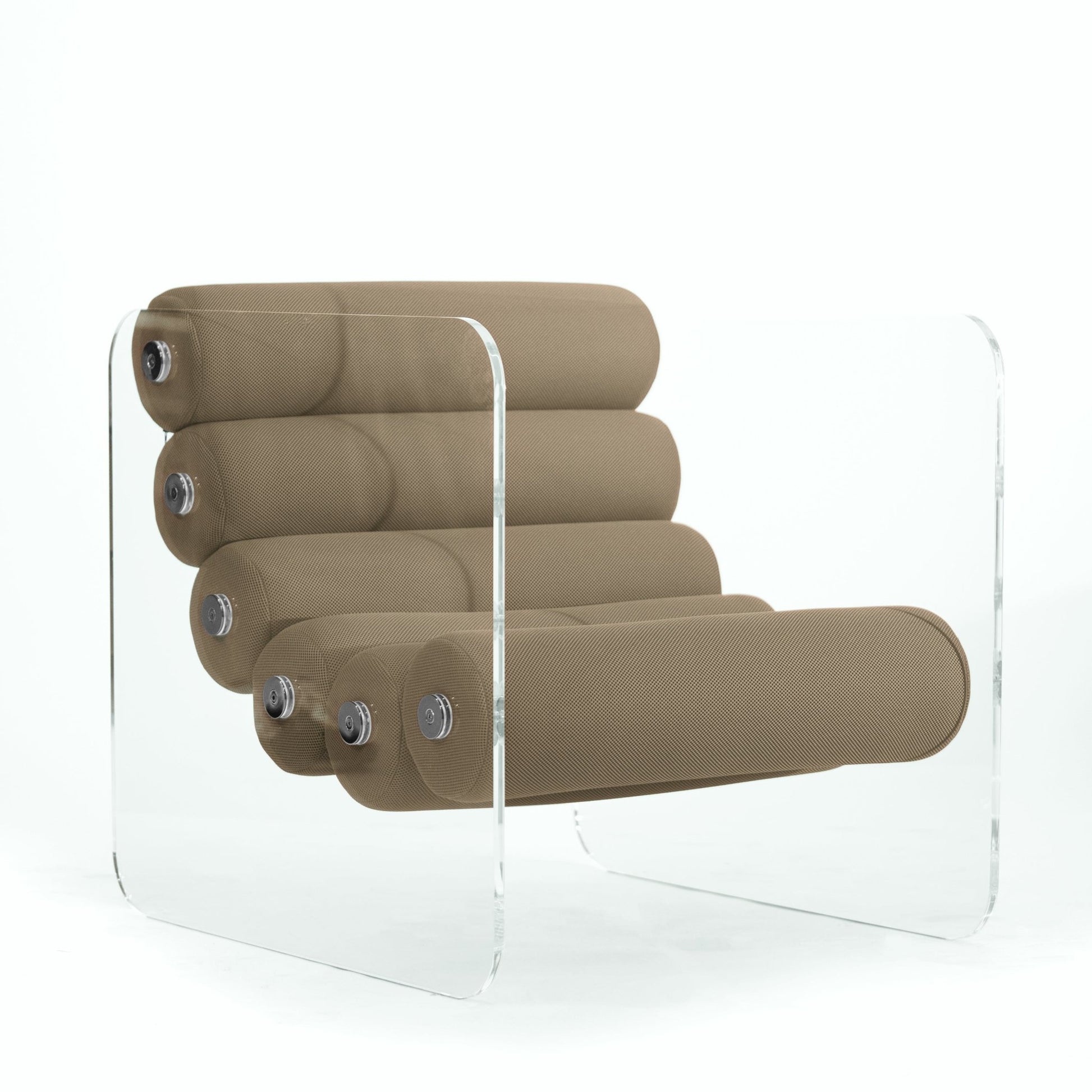 Fauteuil en altuglas et assise runner tissus alvéolaire MW02 - KUUMO DESIGN - La Maison MilanaiseMW02APC - 1TaupeTransparent