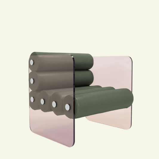 Fauteuil en altuglas et boudin en cuir végan MW01 - KUUMO DESIGN - La Maison MilanaiseCuir blancBronze