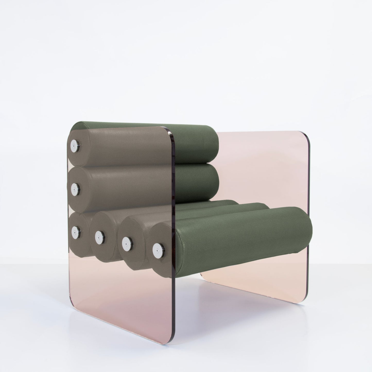 Fauteuil en altuglas et boudin en cuir végan MW01 - KUUMO DESIGN - La Maison MilanaiseCuir VertBronze