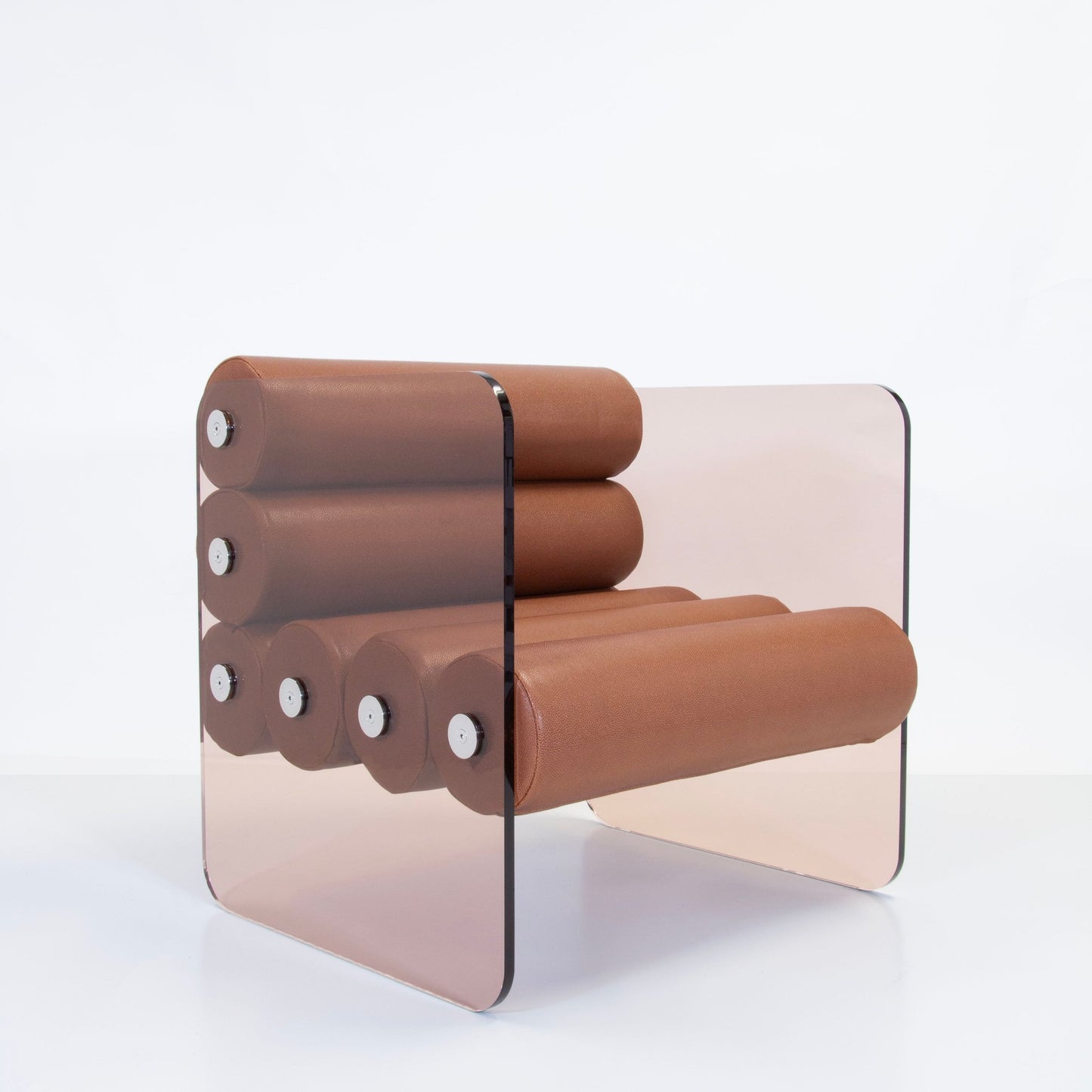 Fauteuil en altuglas et boudin en cuir végan MW01 - KUUMO DESIGN - La Maison MilanaiseCuir MarronBronze