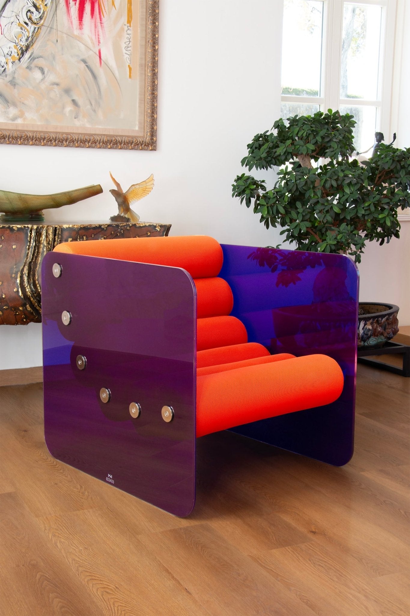 Fauteuil en verre violet et assise runner orange MW02 POP - KUUMO DESIGN - La Maison MilanaiseMW02AG126 - MRO034