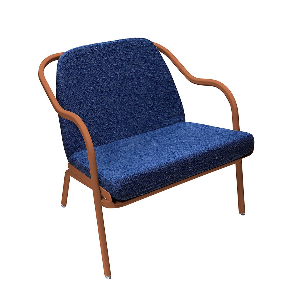 Fauteuil lounge design en aluminium et tissus bleu - ALLURE D'AZUR - La Maison Milanaise582018 - A65TerracottaDenim Bouclé