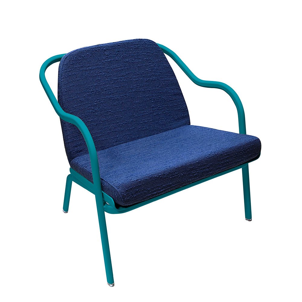 Fauteuil lounge design en aluminium et tissus bleu - ALLURE D'AZUR - La Maison Milanaise582018 - A89LaguneDenim Bouclé