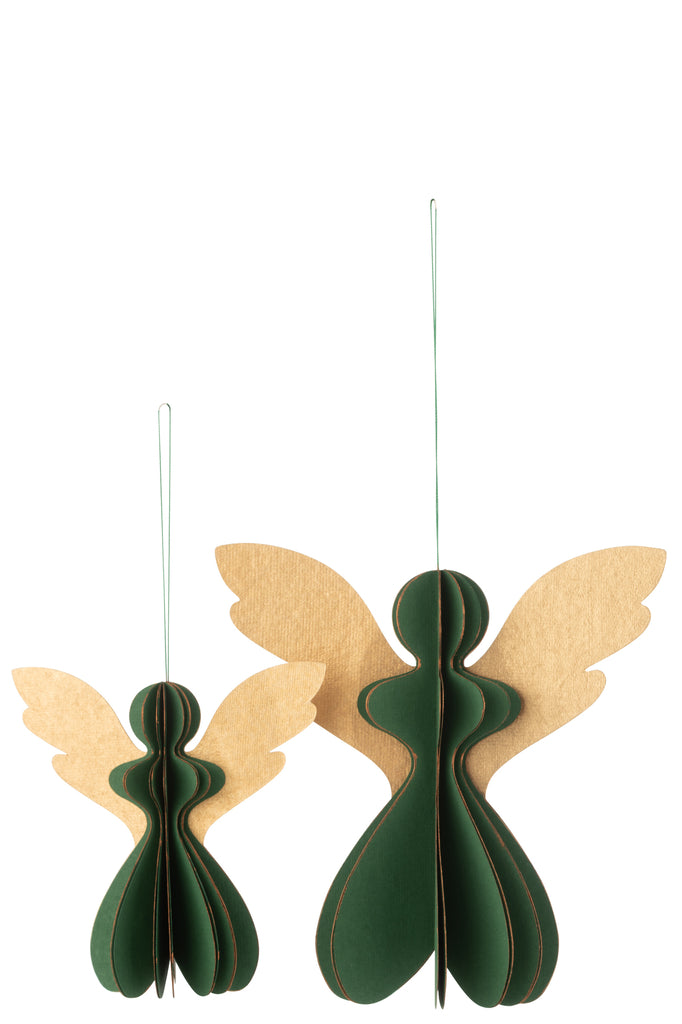 Suspension Ange Papier Vert Foncé/Cuivre Grand