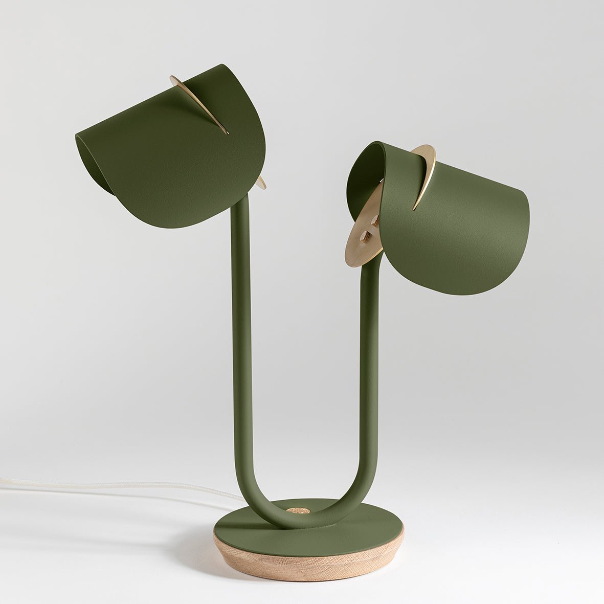 Lampe à poser Artisanat français & matériaux recyclés Pistil - JURIE & JARRE - La Maison MilanaisePILA07CLBLVert OliveChêne clair recycléBlanc