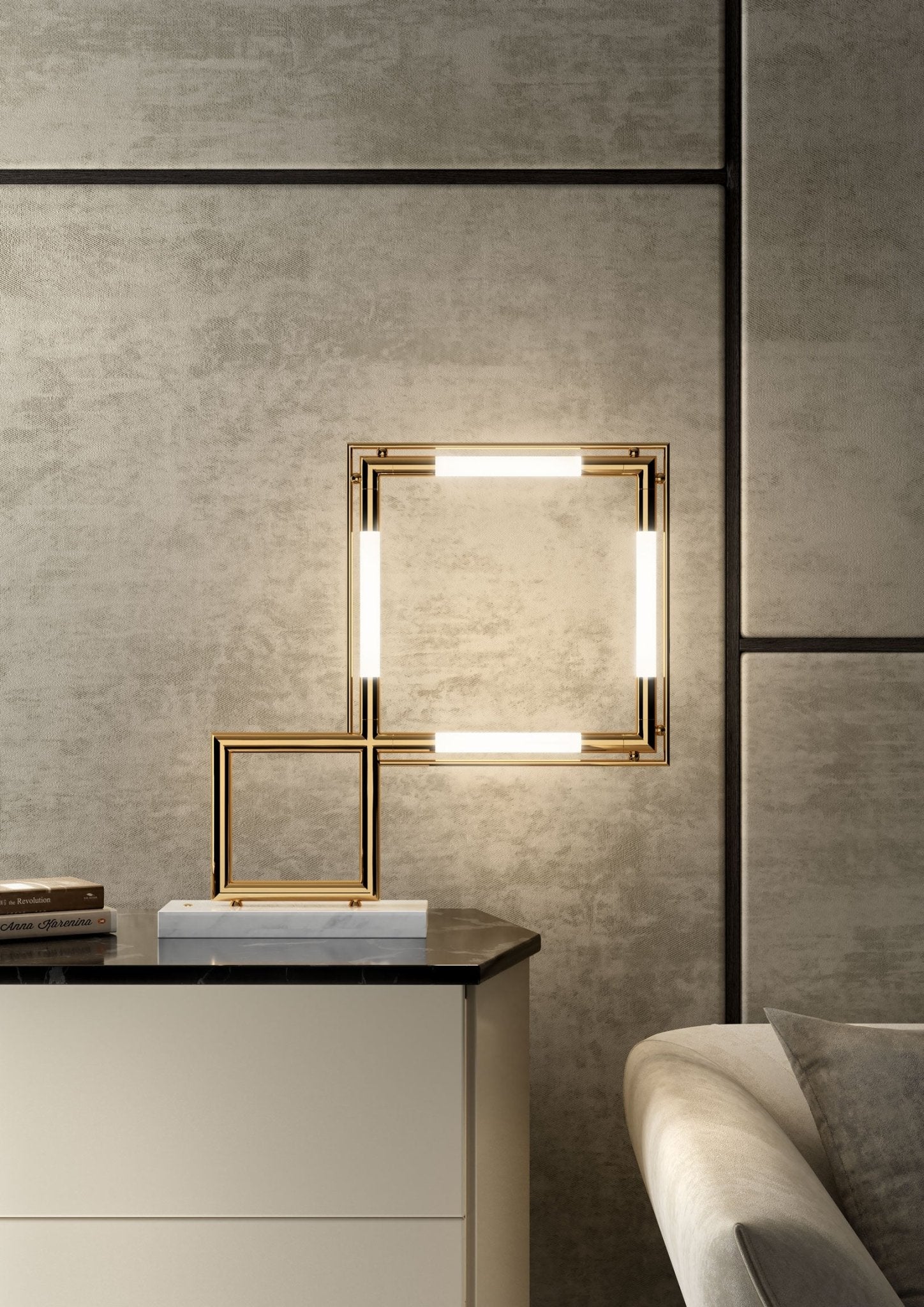 Lampe à poser Quadro – Laiton & Marbre - LUMEN CENTER - La Maison MilanaiseQUADL154B7Or 24 carats