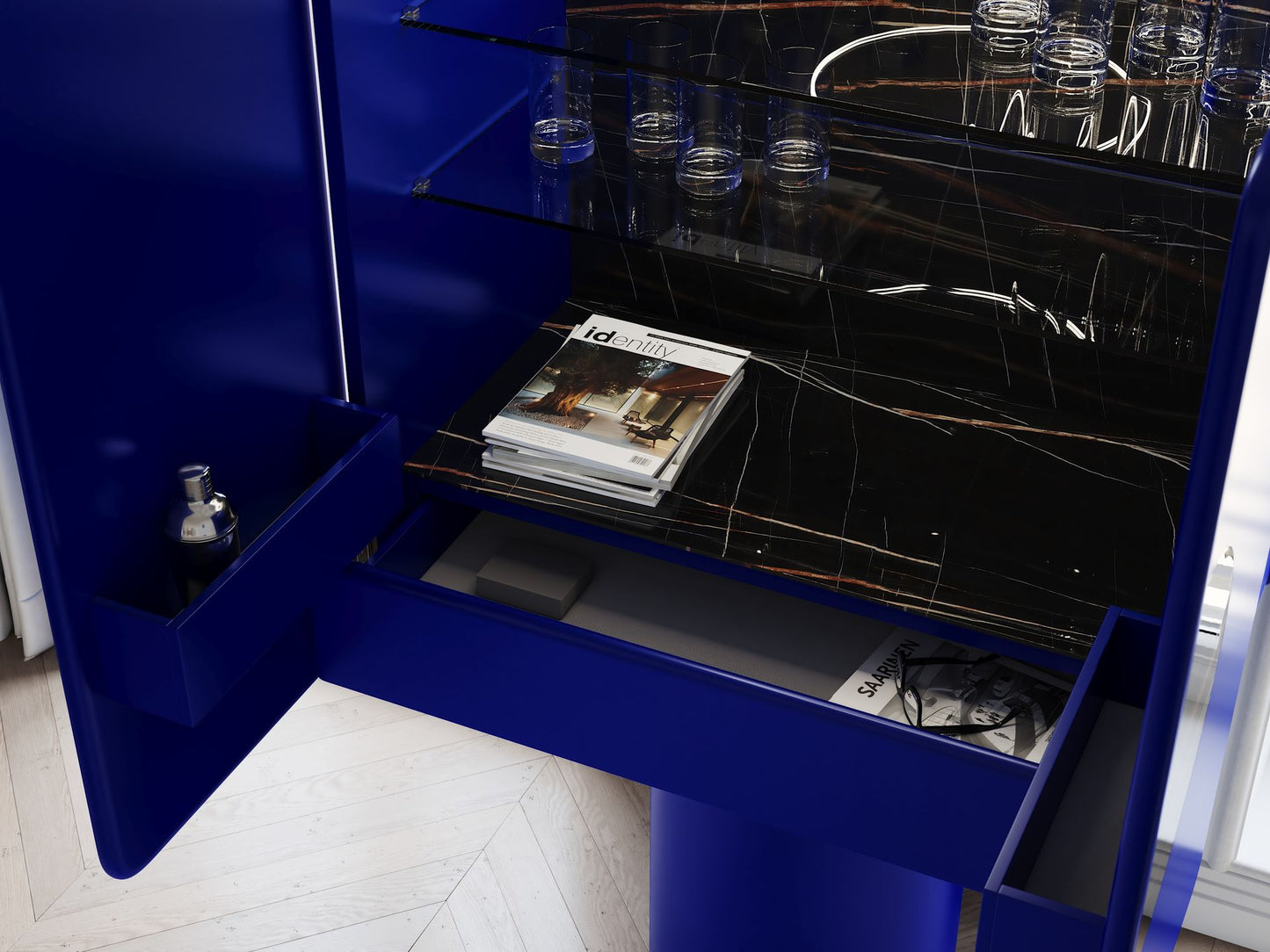 Meuble bar REGIS Bleu électrique – insert céramique Sahara Noir - ULTRA MOBILI - La Maison MilanaiseBRG