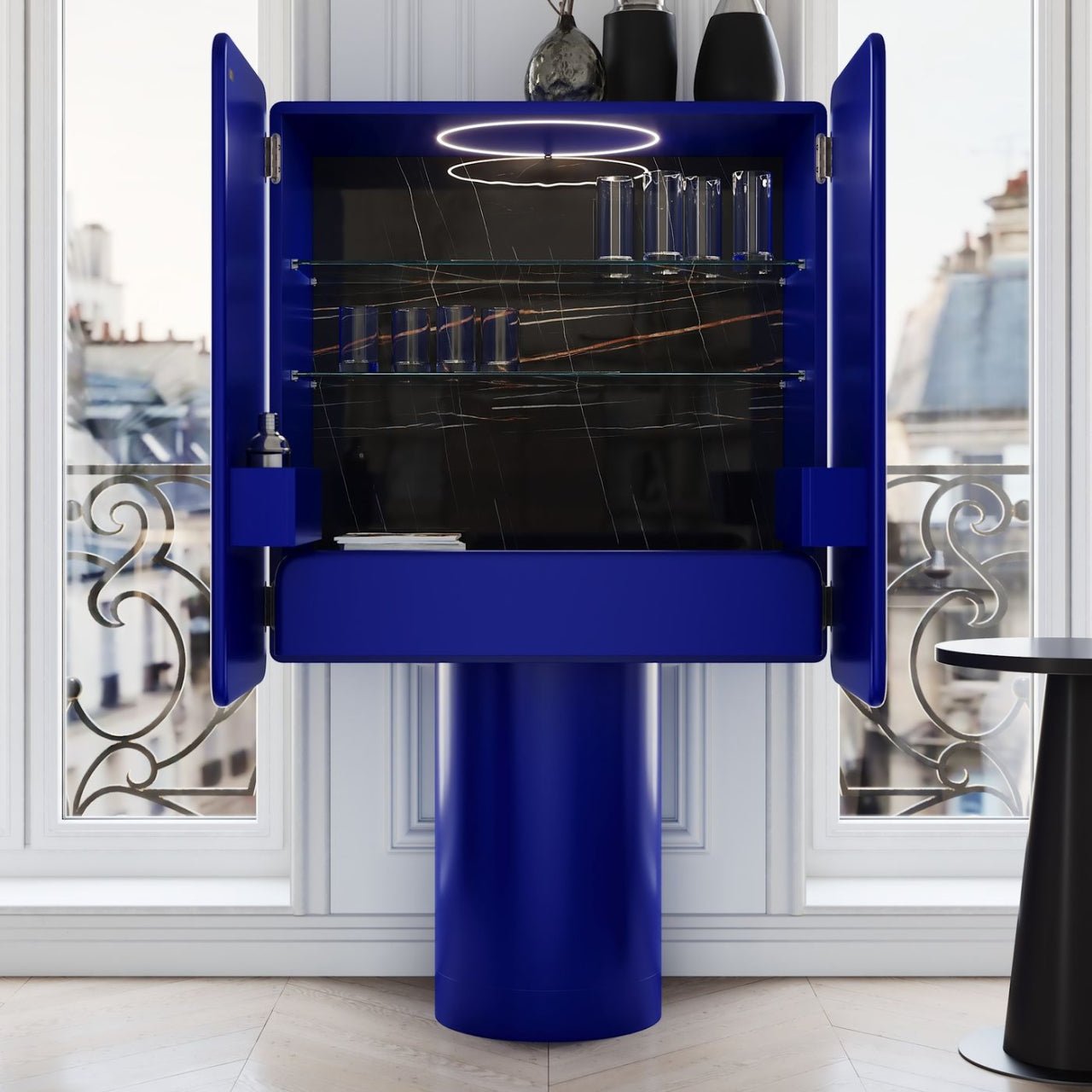 Meuble bar REGIS Bleu électrique – insert céramique Sahara Noir - ULTRA MOBILI - La Maison MilanaiseBRG