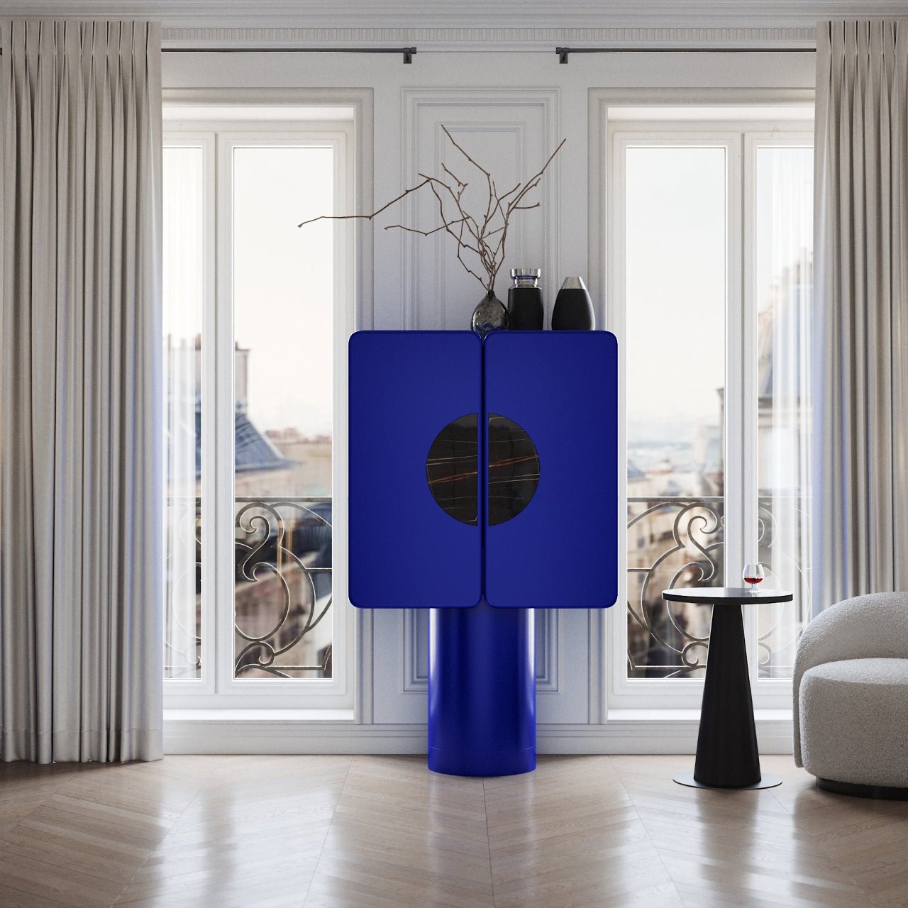 Meuble bar REGIS Bleu électrique – insert céramique Sahara Noir - ULTRA MOBILI - La Maison MilanaiseBRG