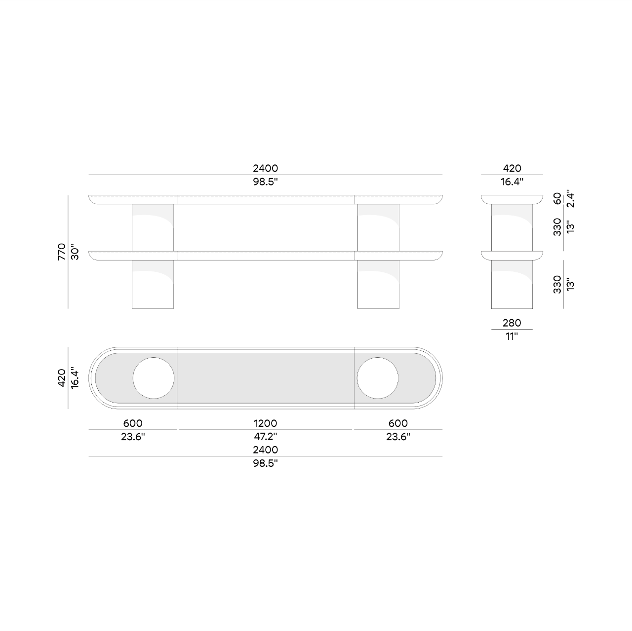 Meuble TV MINA 240 – Console basse au design sculptural et finitions sur - mesure - ULTRA MOBILI - La Maison MilanaiseMN2.240