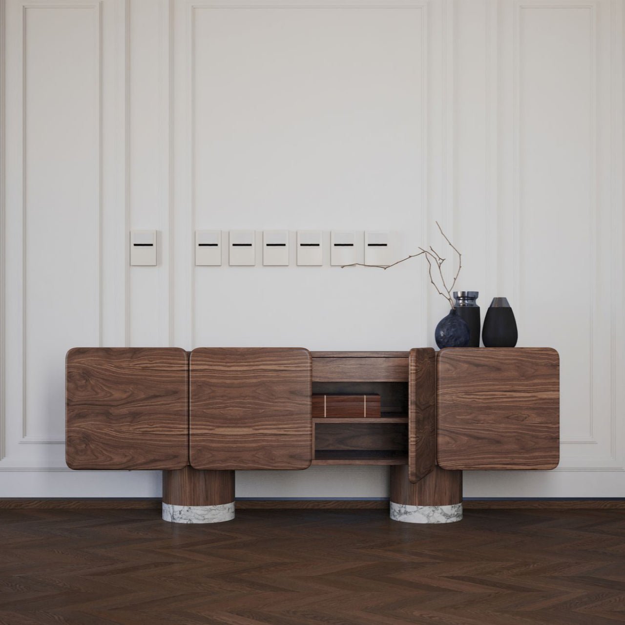 Meuble VENUS – Design sculptural, finitions nobles et détails personnalisés - ULTRA MOBILI - La Maison Milanaise Noyer et pieds en marbre