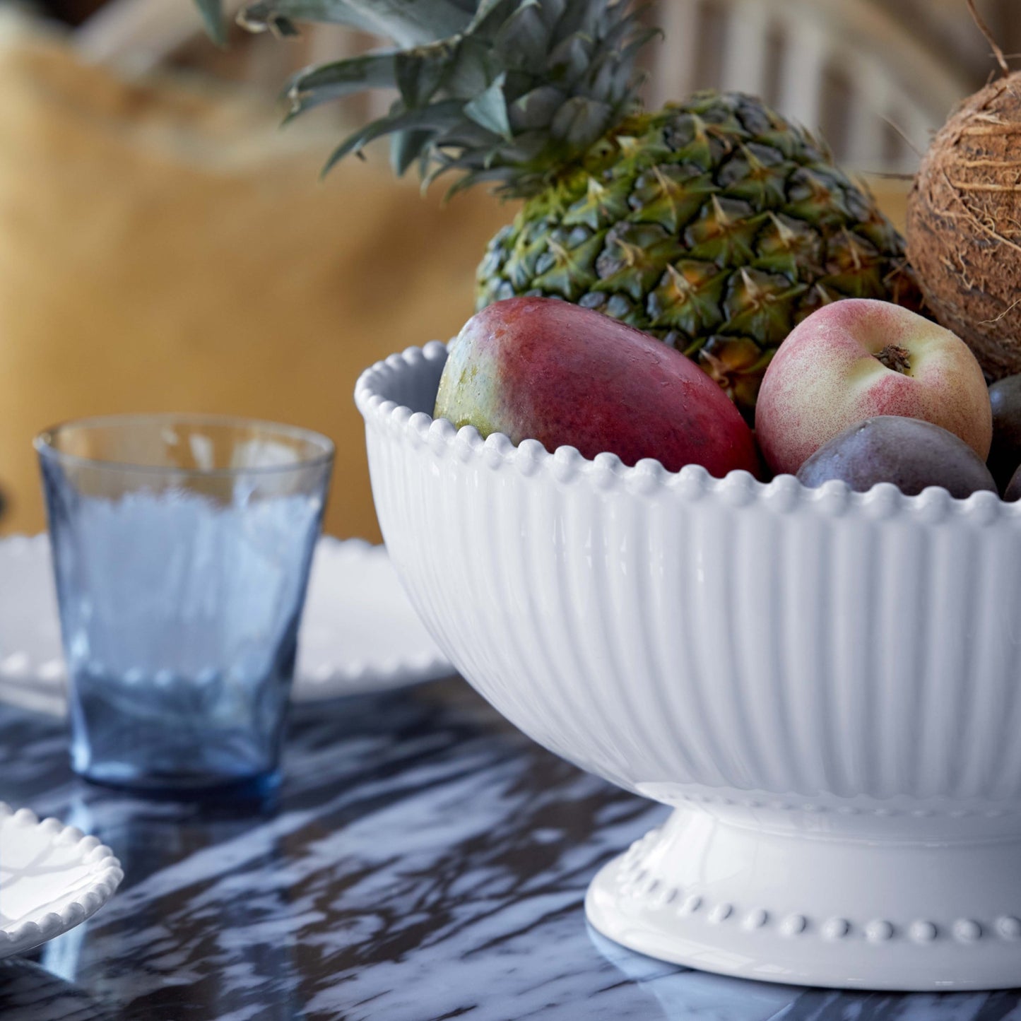 Saladier/ Corbeille à fruits en grès fin blanc bord perlé Pearl - COSTA NOVA
