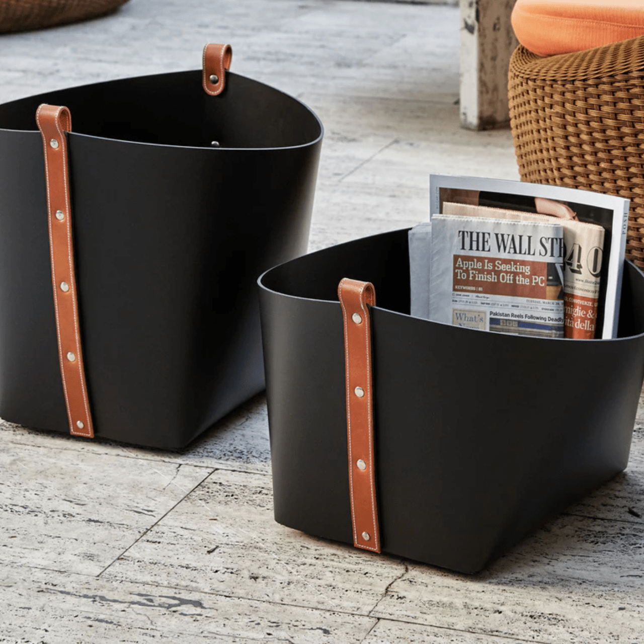 Panier Ovo en cuir recyclé - PINETTI - La Maison MilanaiseNoir40cmx40cmxH29cm