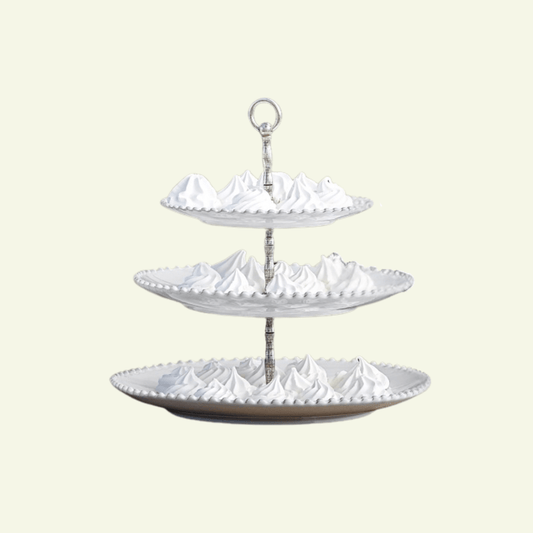 Porte gâteaux 3 niveaux en grès fin blanc bord perlé Pearl - COSTA NOVA - La Maison MilanaisePEPS01