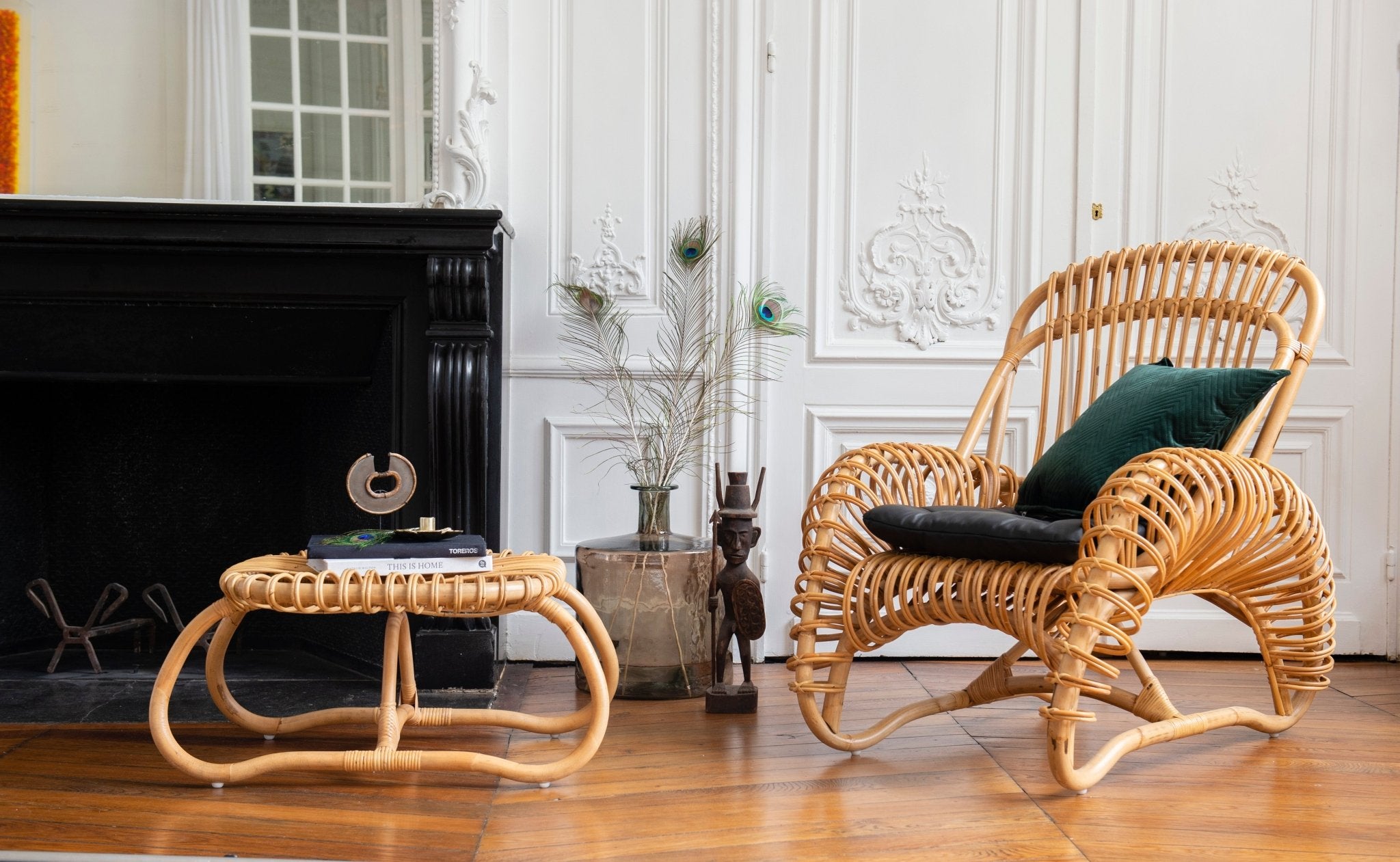 Pouf BOUCLE en rotin naturel – L’authenticité au creux du confort - KOK MAISON - La Maison Milanaise623 - 1Grand H36xL77xP45cm