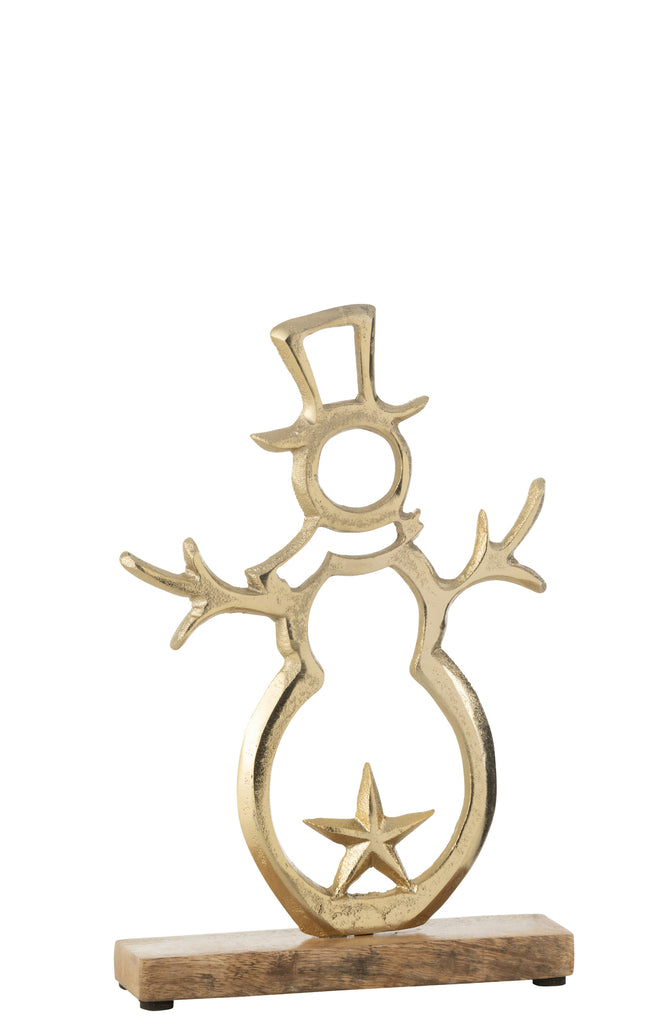 Bonhomme de neige étoile en aluminium doré sur base en bois grand