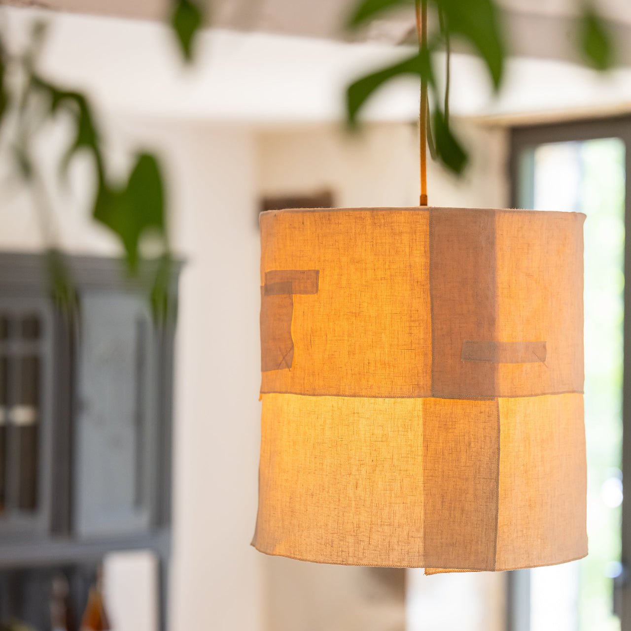 Suspension Ø36cm APLASME – Lin naturel et chanvre upcyclé - STUDIO ECHO - La Maison MilanaiseSUSPAPLASMEØ36A3 pans1Sans câble