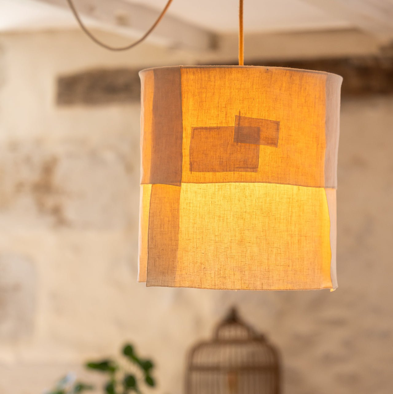 Suspension Ø36cm APLASME – Lin naturel et chanvre upcyclé - STUDIO ECHO - La Maison MilanaiseSUSPAPLASMEØ36A3 pans1Sans câble