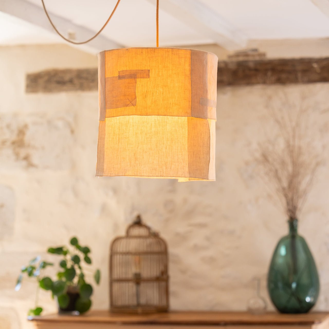 Suspension Ø36cm APLASME – Lin naturel et chanvre upcyclé - STUDIO ECHO - La Maison MilanaiseSUSPAPLASMEØ36C3 pans2Sans câble