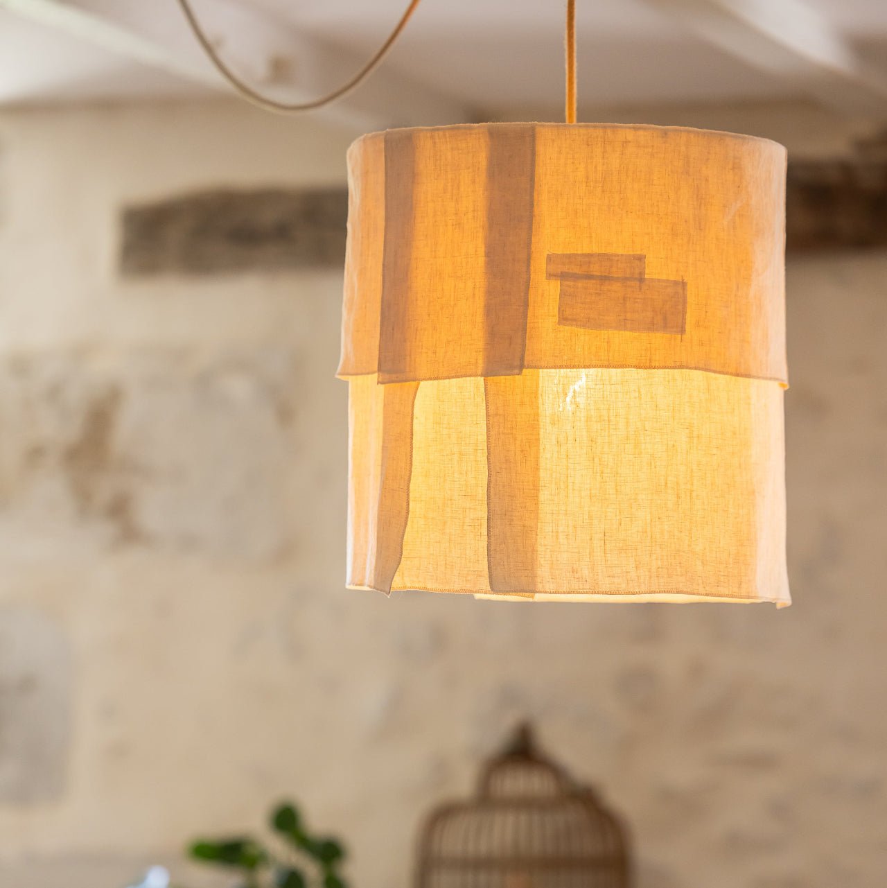 Suspension Ø36cm APLASME – Lin naturel et chanvre upcyclé - STUDIO ECHO - La Maison MilanaiseSUSPAPLASMEØ36D4 pans2Sans câble