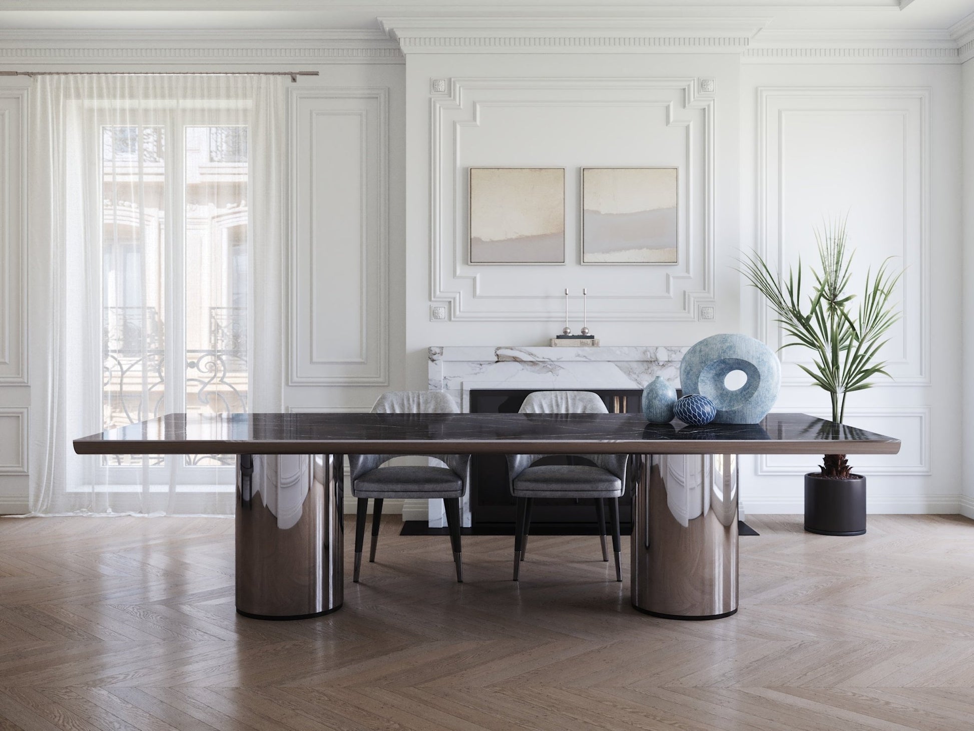 Table CRONO en acier poli et marbre – Élégance architecturale et finitions luxueuses - ULTRA MOBILI - La Maison MilanaiseTCR.300