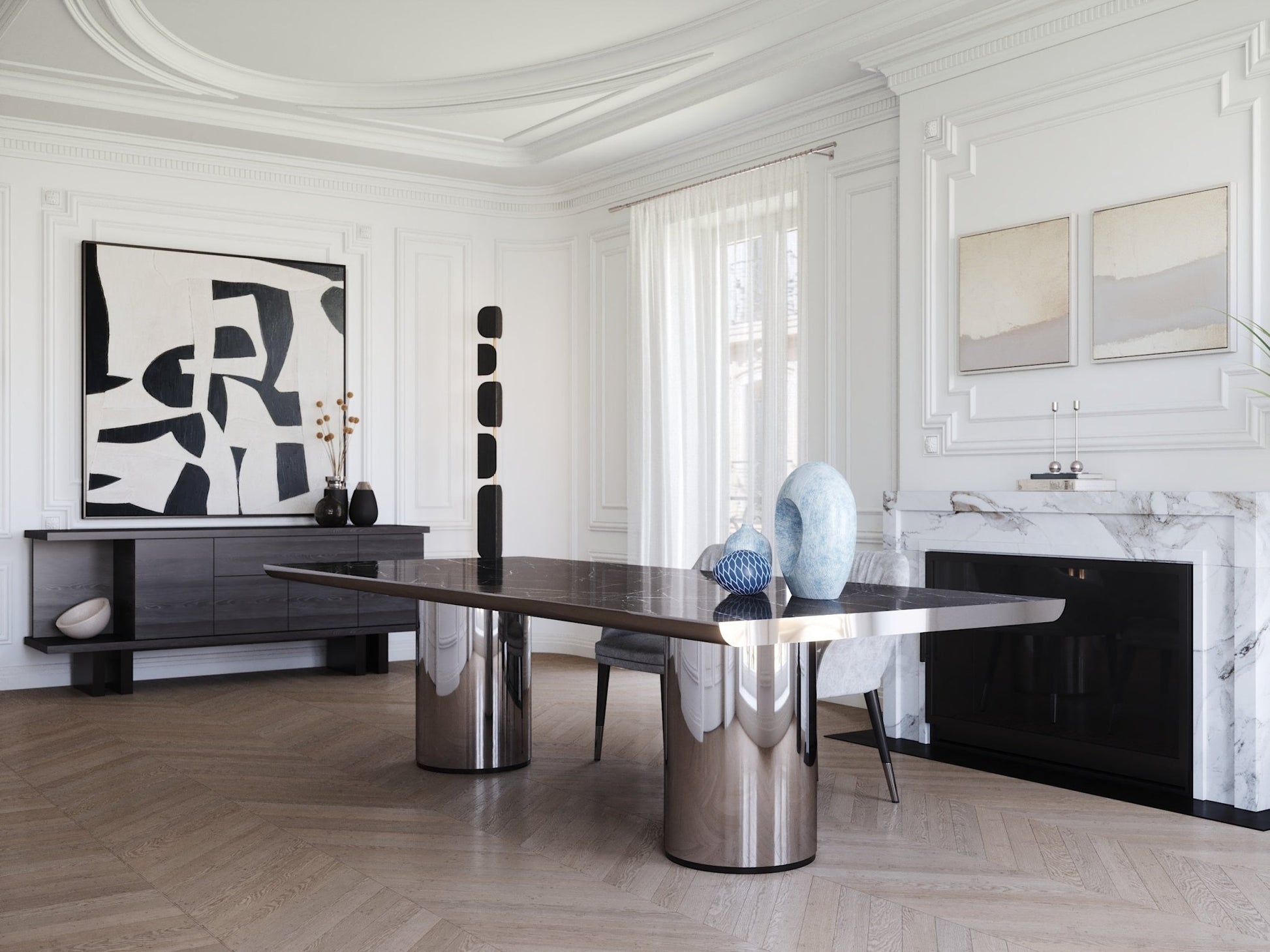 Table CRONO en acier poli et marbre – Élégance architecturale et finitions luxueuses - ULTRA MOBILI - La Maison MilanaiseTCR.300