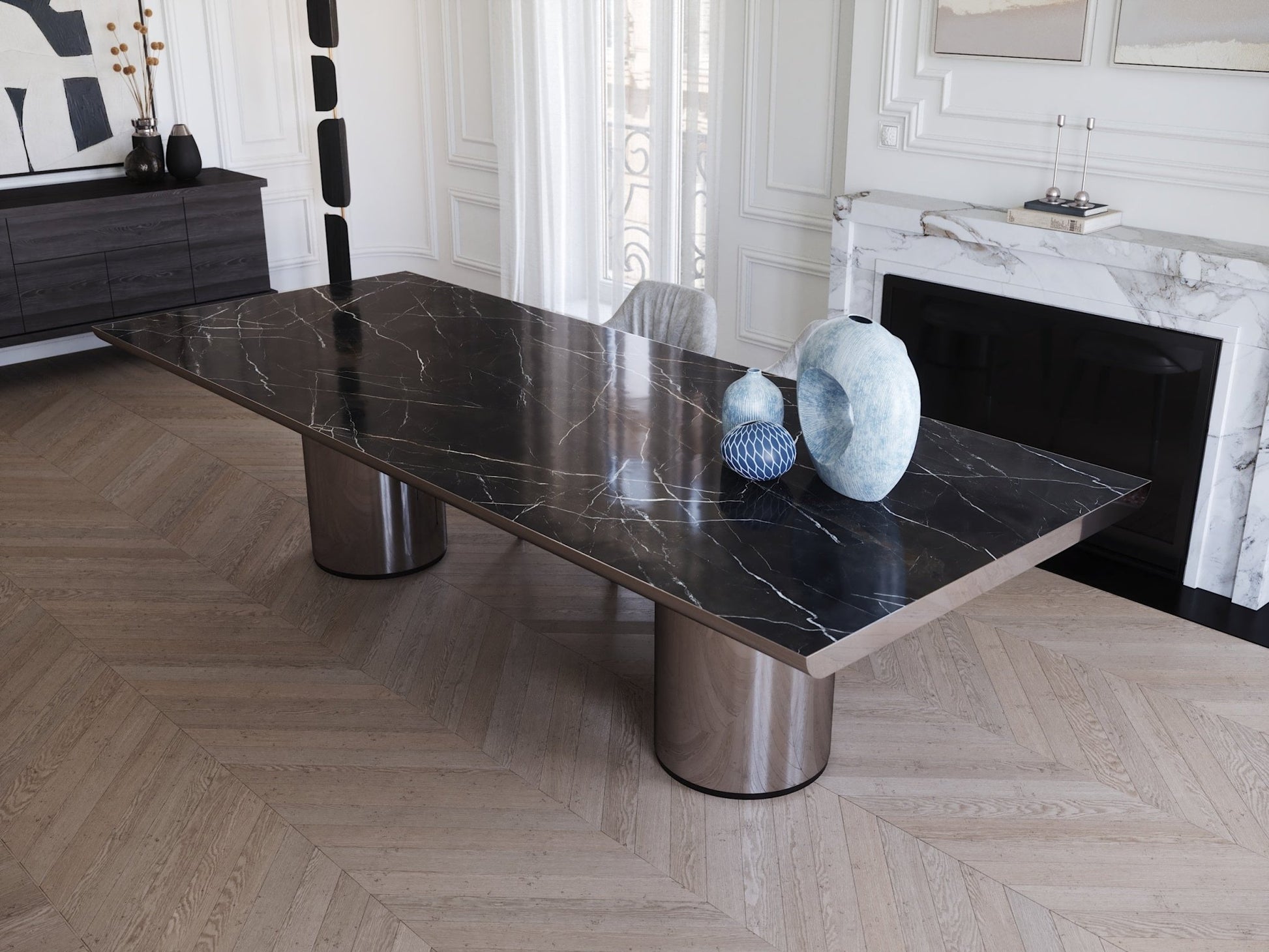 Table CRONO en acier poli et marbre – Élégance architecturale et finitions luxueuses - ULTRA MOBILI - La Maison MilanaiseTCR.300