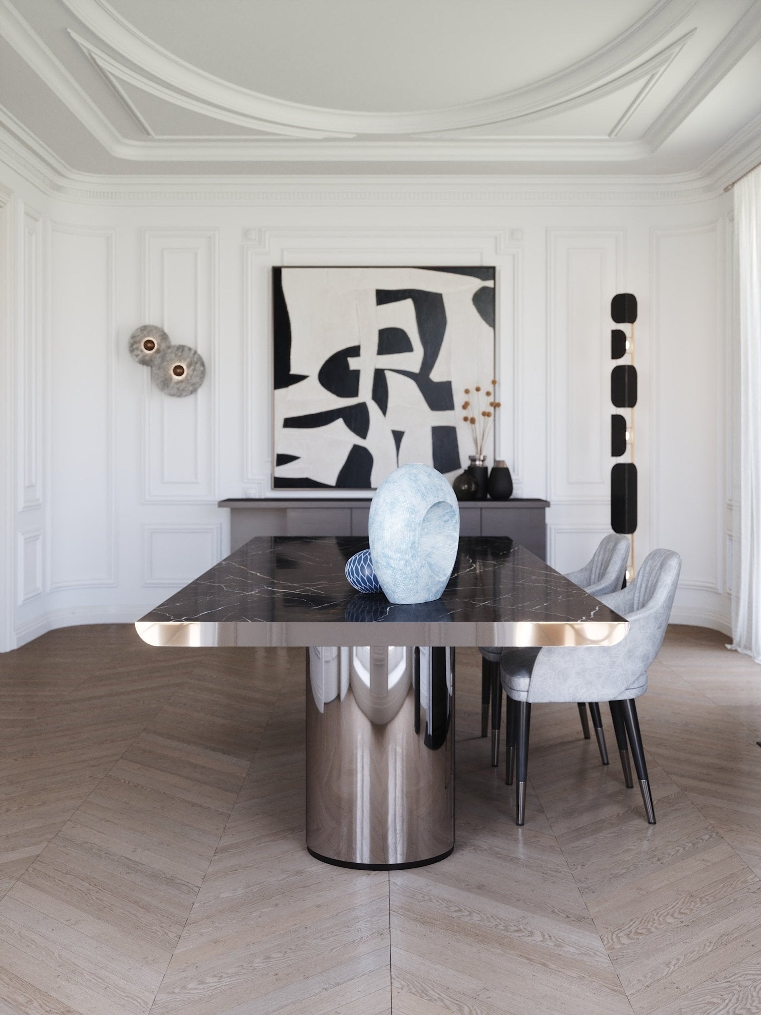 Table CRONO en acier poli et marbre – Élégance architecturale et finitions luxueuses - ULTRA MOBILI - La Maison MilanaiseTCR.300