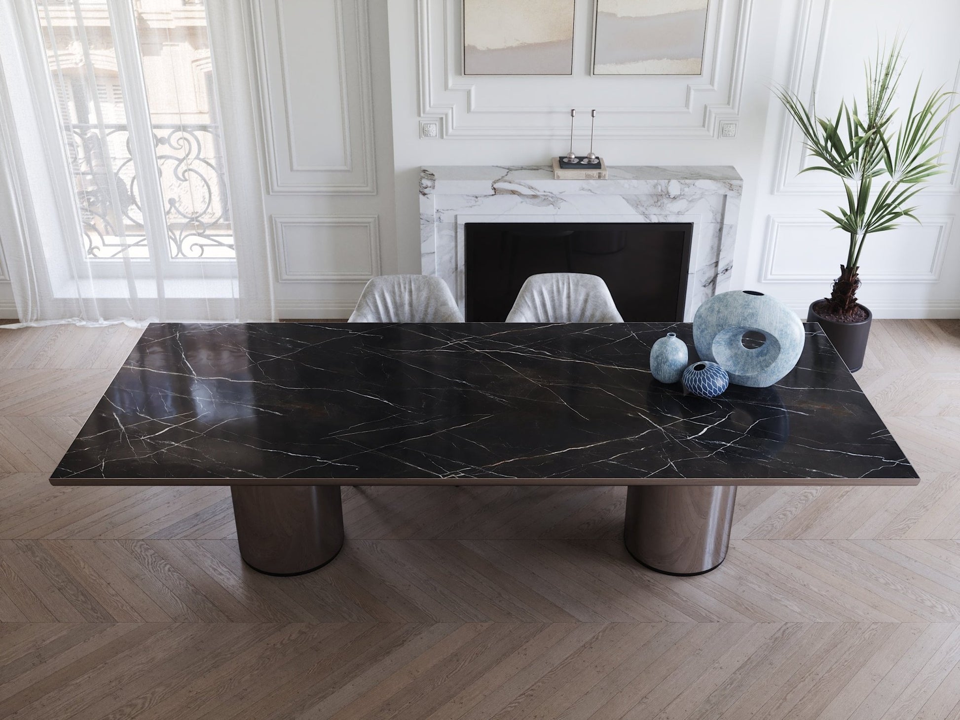 Table CRONO en acier poli et marbre – Élégance architecturale et finitions luxueuses - ULTRA MOBILI - La Maison MilanaiseTCR.300