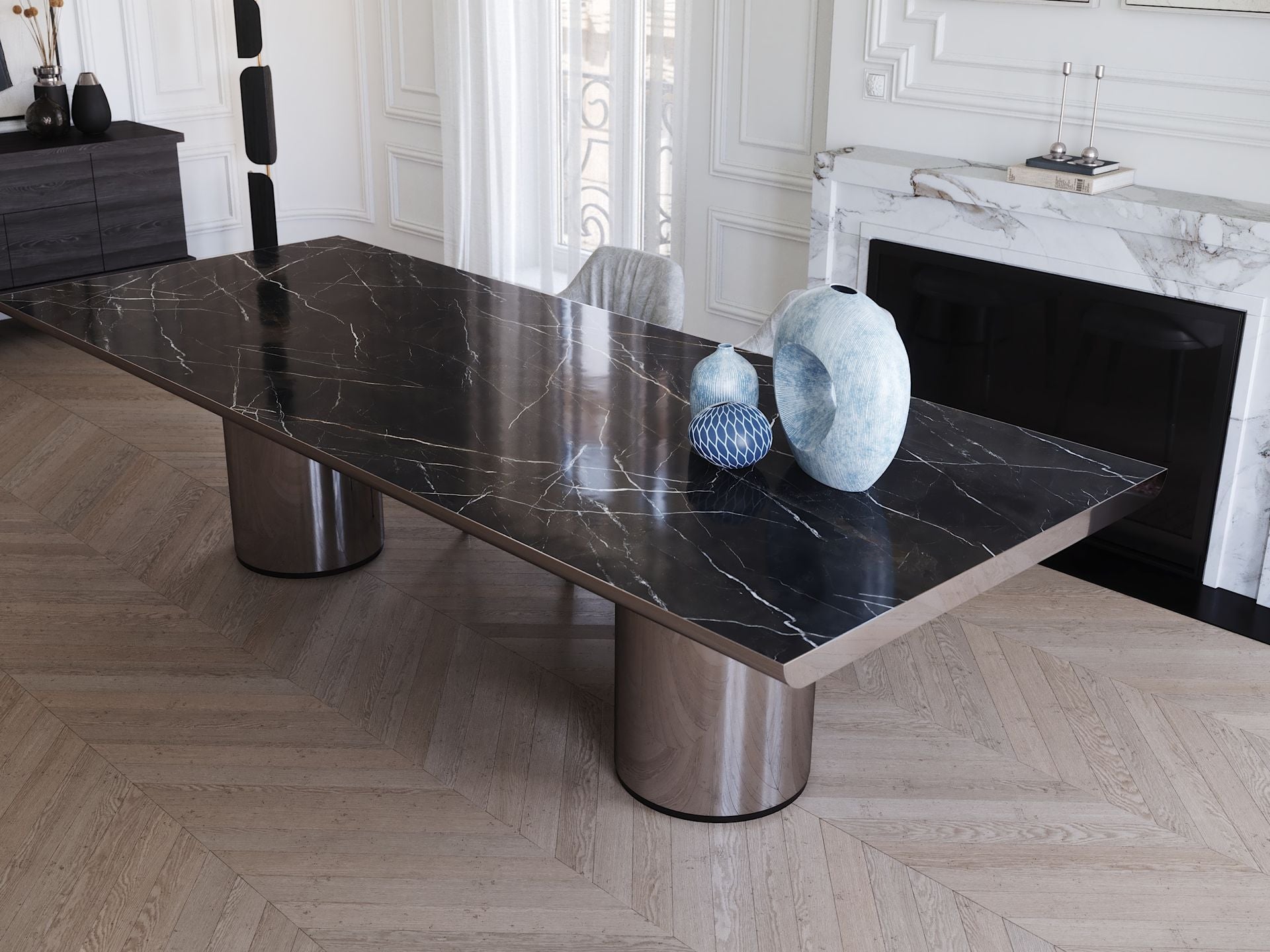 Table CRONO en acier poli et marbre – Élégance architecturale et finitions luxueuses - ULTRA MOBILI - La Maison MilanaiseTCR.300