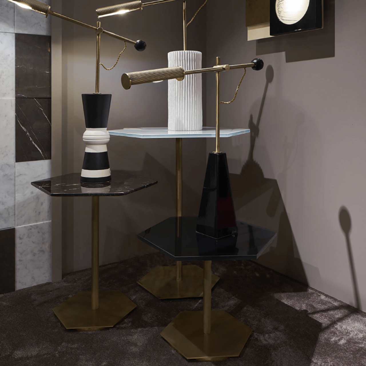 Table d'appoint hexagonale en marbre et laiton Ted - MARIONI - La Maison Milanaise02831AMTSICBlanc