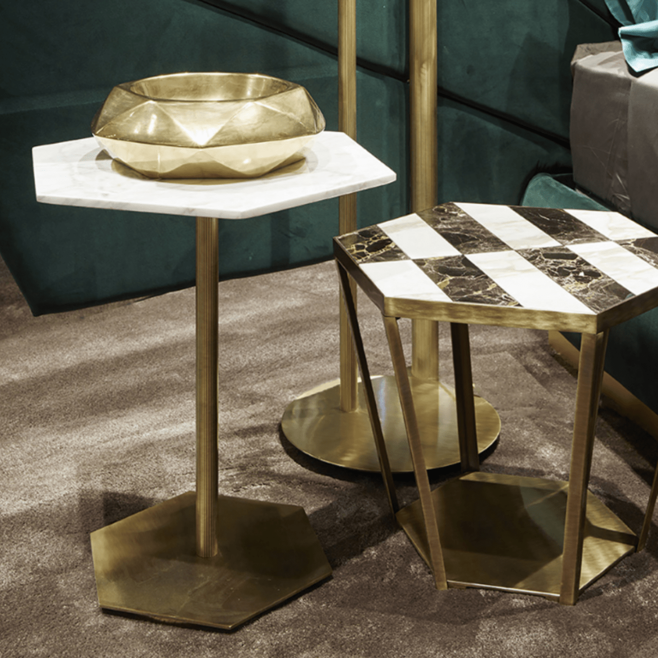 Table d'appoint hexagonale en marbre et laiton Ted - MARIONI - La Maison Milanaise02831AMTSICBlanc
