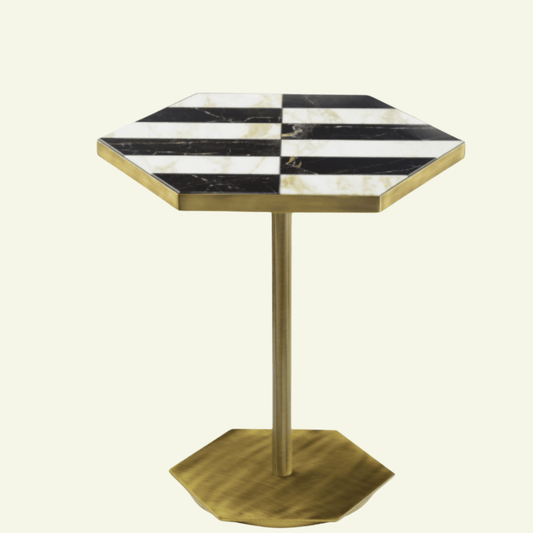 Table d'appoint hexagonale en marbre noir et blanc Ted - MARIONI - La Maison Milanaise02831AMI