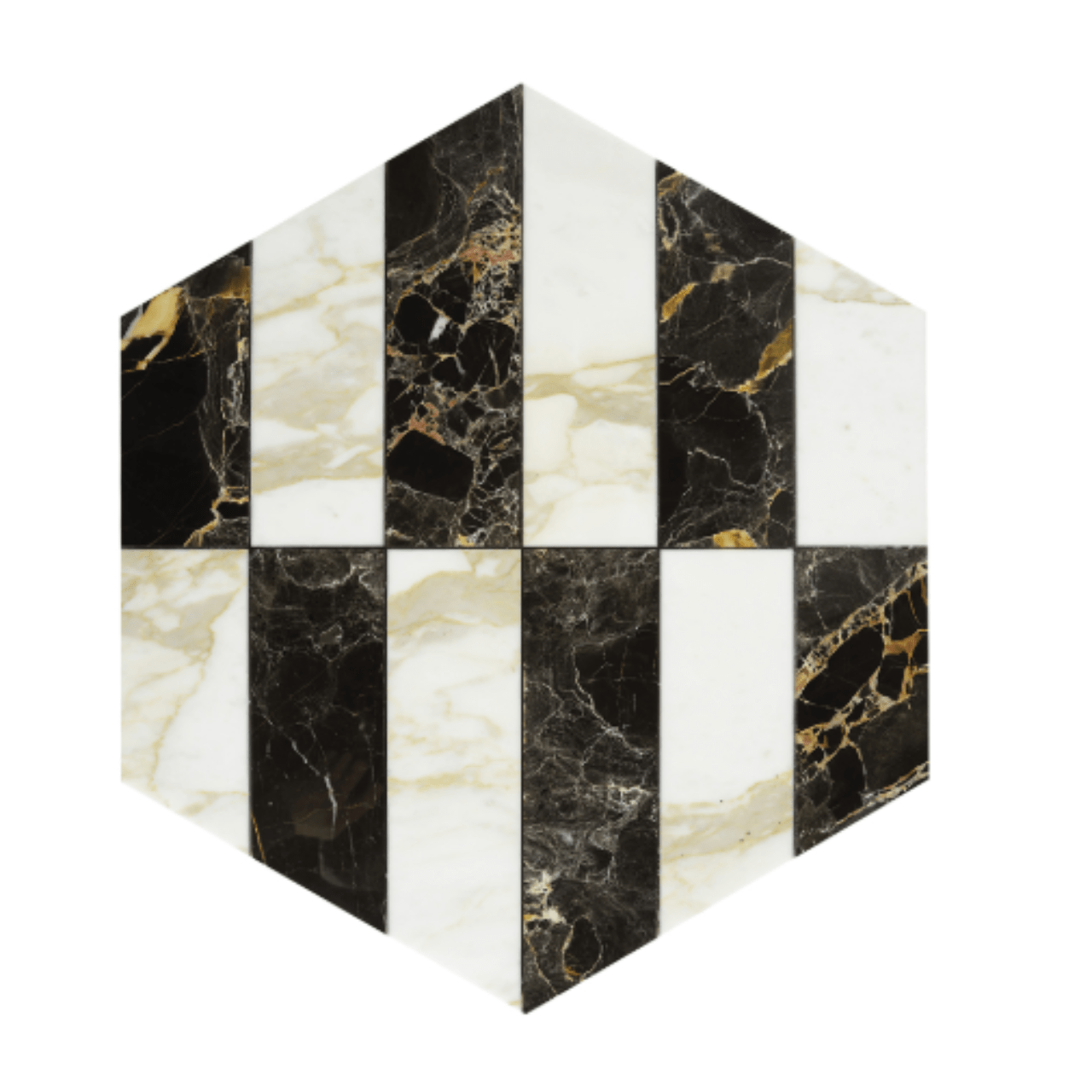 Table d'appoint hexagonale en marbre noir et blanc Ted - MARIONI - La Maison Milanaise02831AMI