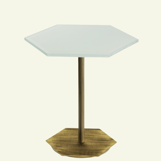 Table d'appoint hexagonale en verre et laiton Ted - MARIONI - La Maison Milanaise02831ACTSVW - 1Blanc