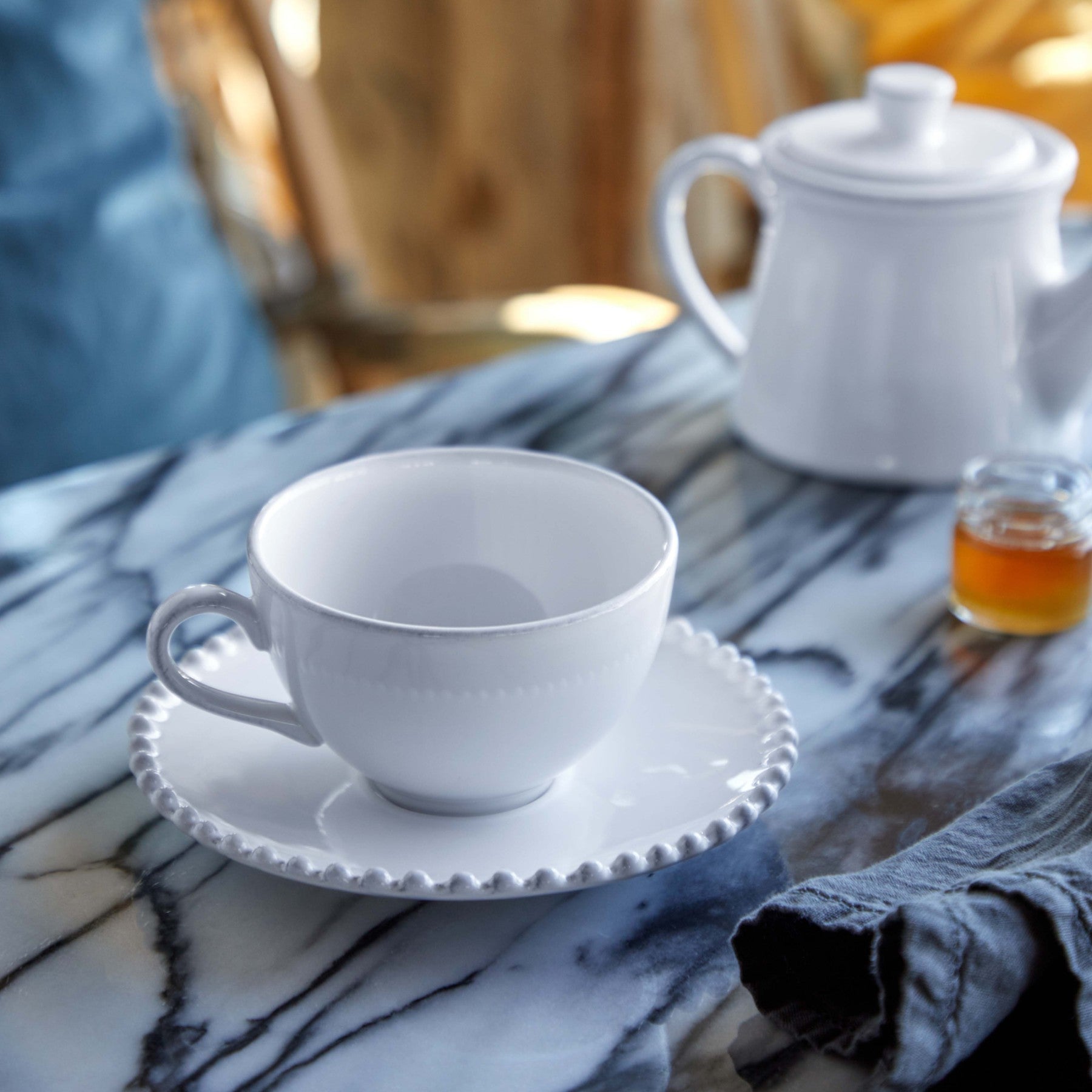 Tasses et sous tasses en grès fin bord perlé Pearl, lot de 6 - COSTA NOVA - La Maison MilanaisePECS04Blanc