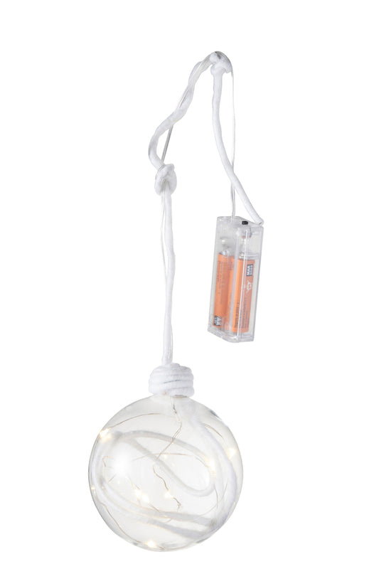 Boule de Noël + corde + verre LED blanc transparent moyen