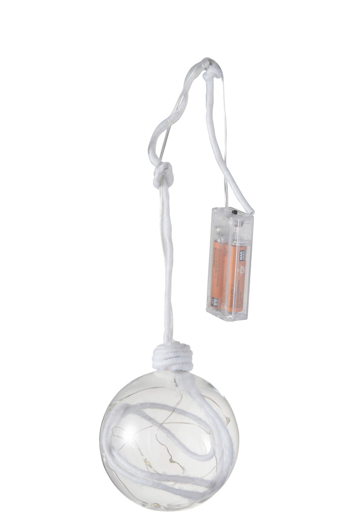 Boule de Noël + corde + verre LED blanc transparent moyen