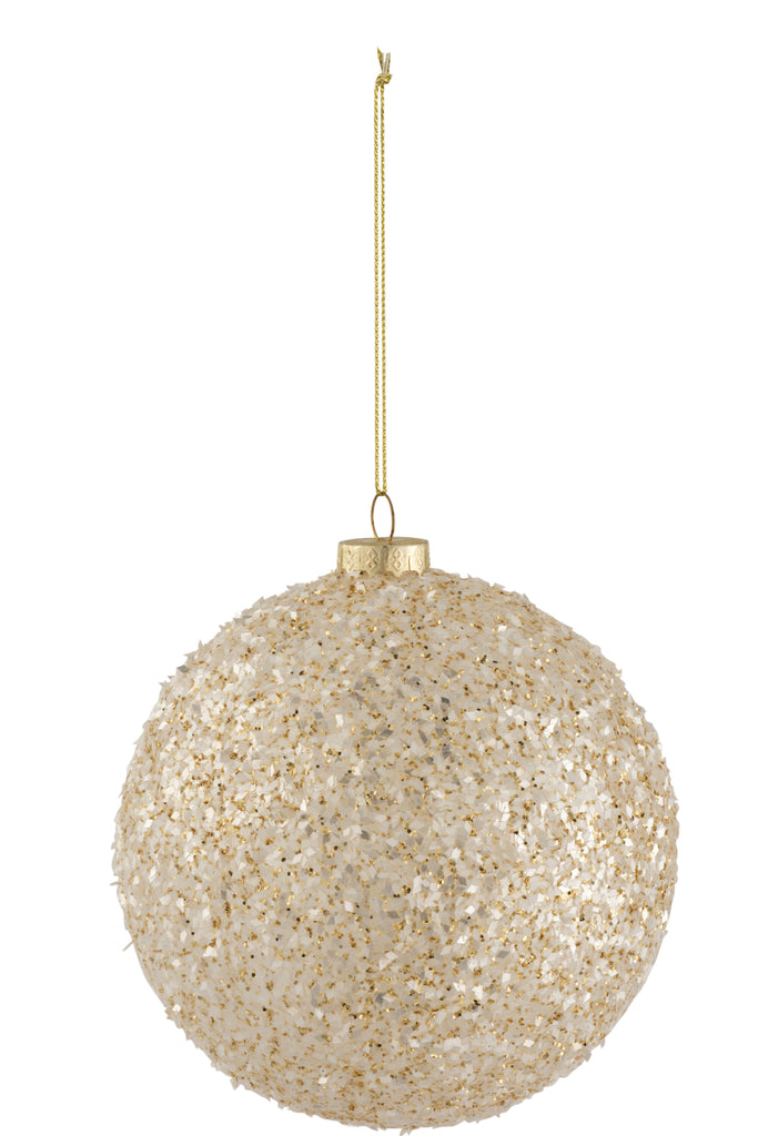 Boule de Noël en verre à paillettes grossières dorées/blanches, grande