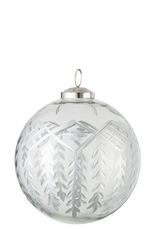 Boule de Noël en verre transparent/argenté de taille large.