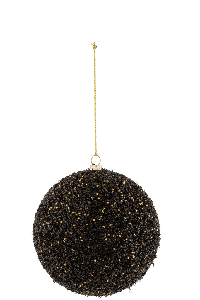 Boule de Noël en plastique pailleté noir/or de taille moyenne