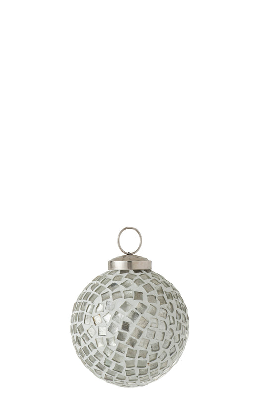 Boule de Noël en mosaïque de verre blanc/argent