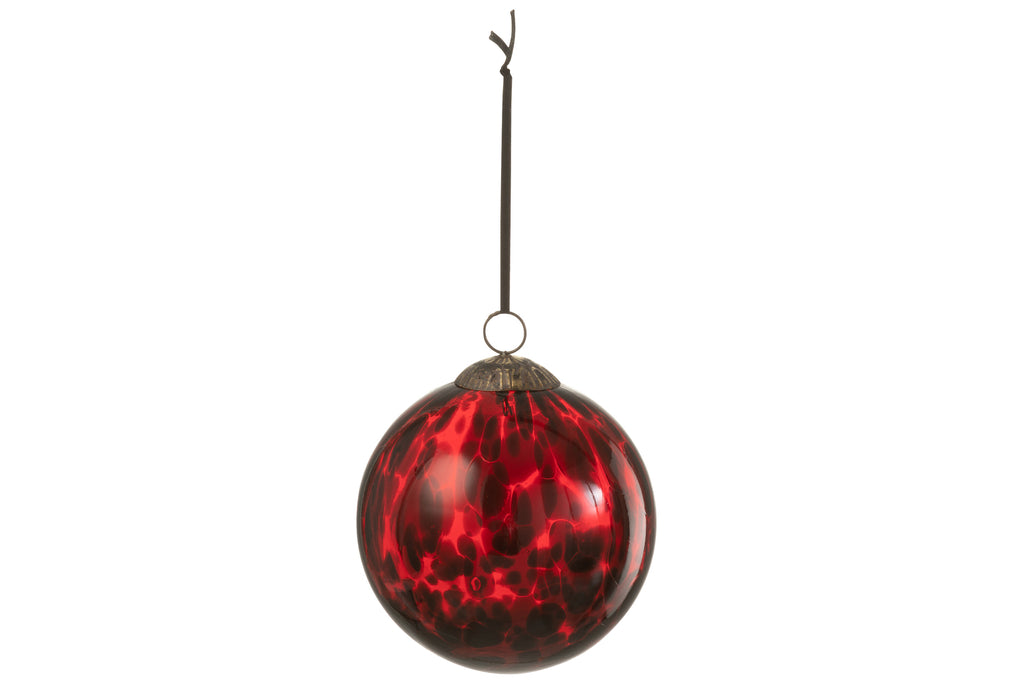 Boule de Noël en verre repérée rouge/noir grande