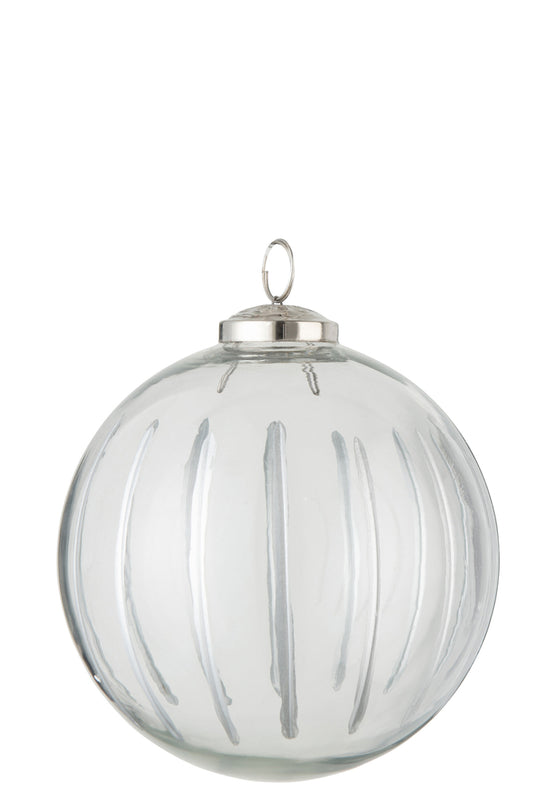 Boule de Noël à rayures en verre transparent/argenté, grande