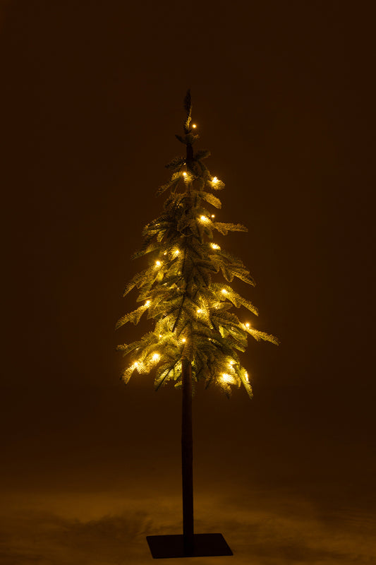 Arbre de Noël en plastique vert avec neige artificielle et lumières LED