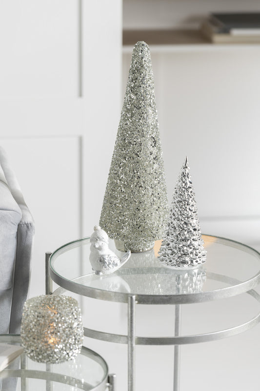 Arbre de Noël en verre pailleté argenté grand