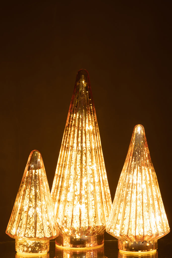 Arbre de Noël en verre côtelé rose avec LED grand